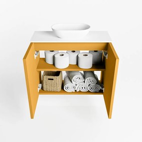 Mondiaz Fowy toiletmeubel 60cm ocher met witte waskom midden en kraangat