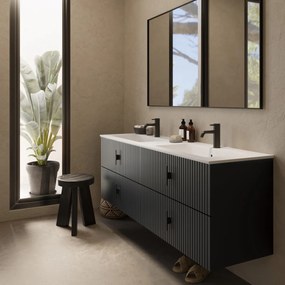 Muebles Avila badmeubel ribbelfront 160cm antraciet mat met dubbele wastafel met kraangaten
