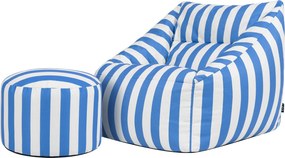 Natalia Outdoor Zitzak Stoel Woven + Poef - Kobaltblauw/Wit