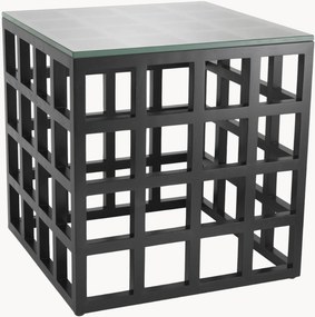 Bijzettafel Cubico van mindihout met glazen tafelblad