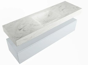 Mondiaz Alan DLux badmeubel 150cm clay 1 lade met wastafel opalo midden zonder kraangat