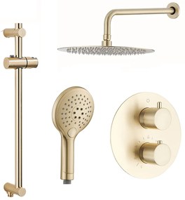 Saniclear Brass inbouwregendouche rond met 20cm hoofddouche, wandarm, 2 standen handdouche en glijstang geborsteld messing - mat goud