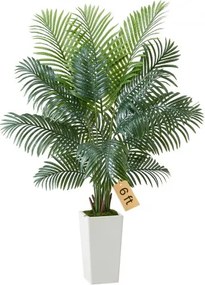 VEVOR Kunstmatige Areca Palmboom, 1,80 m kunstmatige tropische palmplanten met witte plantenbak, kunstzijden plant in pot, nepboom voor veranda's, woonkamers, patio's, huizen en kantoren