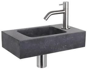 Differnz Force fonteinset - 40x22x9cm - Rechthoek - 1 kraangat - Gebogen matte chromen kraan - Natuursteen Zwart 38.400.38
