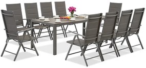 Garden Point grijze aluminium tuinmeubelen met grote Polywood Verona tafel voor 10 personen