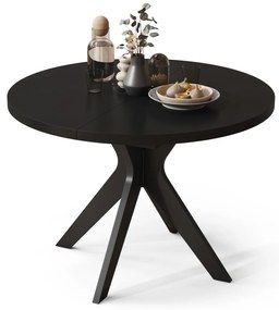 RENZO Zwart - RONDE TAFEL Ø110 UITKLAPBAAR TOT 180 cm | VOOR DE KEUKEN EETKAMER WOONKAMER RETRO