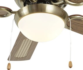 Plafondventilator messing met hout print en rotan 105cm met trekschakelaar - Mistral Majas