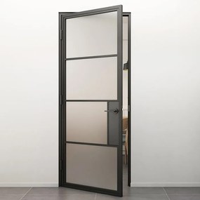 Stalen Deur - Binnendeur Met Klink Linksdraaiend Mat Glas 231,5x93 - Zwart - Incl. Kozijn