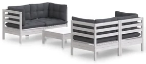 vidaXL 5-delige Loungeset met antracietkleurige kussens grenenhout
