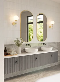 Muebles Ezra badmeubel ribbelfront 240cm eiken grijs met wit toppaneel zonder waskom