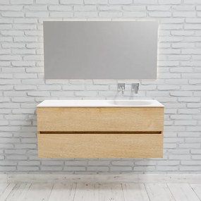 Zaro Sevilla Solid Surface badmeubel 120cm licht eiken zonder kraangat spoelbak rechts met 2 lades