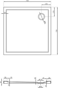 Mexen Flow douchebak vierkant slank 75 x 75 cm, wit glans - 46S107575
