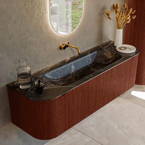 Mondiaz Kurve-dlux 150cm badmeubel ronding links/rechts ruby met 1 lade en 2 deuren en wastafel big medium midden zonder kraangat lava