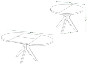 RENZO Zwart - RONDE TAFEL Ø110 UITKLAPBAAR TOT 180 cm | VOOR DE KEUKEN EETKAMER WOONKAMER RETRO