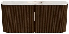 Mondiaz Joya DLux 95cm toiletmeubel ronding links/rechts walnut met wastafel faye midden zonder kraangat frappe