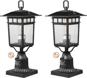 VEVOR 2-pack schemer-tot-zonsopgang buitenlantaarnpalen, 400 mm waterdichte lantaarnpaallampen met 3,5 inch glazen kap op zuilbevestiging, bliksembestendige buitenlantaarnpaal voor op terras en tuinpad