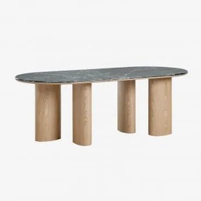 Ovalen Eettafel 220x100 Cm Van Mdf En Marmer Dayana Groen Marmer Udaipur - Sklum