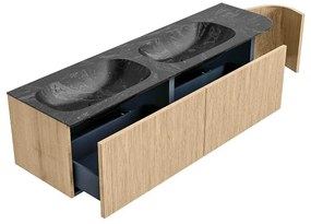 Mondiaz Kurve-dlux 165cm badmeubel ronding rechts oak met 2 lades en 1 deur en wastafel stor small dubbel/links zonder kraangat lava
