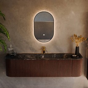 Mondiaz Kurve-dlux 170cm badmeubel ronding links/rechts ruby met 1 lade en 2 deuren en wastafel big large midden 1 kraangat lava