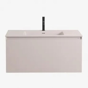 Macrae Houten Badkamermeubelset Met Geïntegreerde Wastafel Beige – Linnen & Spiegelloze & Zwart ↑20 Cm - Sklum