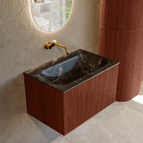 Mondiaz Kurve-dlux 70cm badmeubel ruby met 1 lade en wastafel big small midden zonder kraangat lava