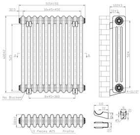 Eastbrook Imperia 3 koloms radiator 50x60cm 1040W wit glans