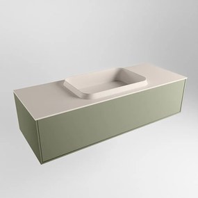 Mondiaz Erin 120cm badmeubel Army met 1 lade en beige wastafel midden zonder kraangaten