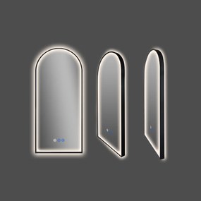 Saniclear Arc toog spiegel met zwarte lijst 45x100cm met verwarming, direct en indirect licht