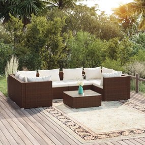 vidaXL 7-delige Loungeset met kussens poly rattan bruin
