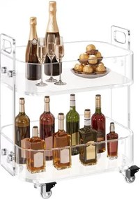 VEVOR Rolling Trolley Serveerwagen 2-laags Mobiele Bijzettafel, Moderne Rolling Acryl Wagen met Opbergruimte, Transparant Nachtkastje als Bijzettafel, voor Woonkamer Slaapkamer Bar Kantoor