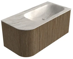 Mondiaz Kurve-dlux 95cm badmeubel ronding links dusk met 1 lade en deur en wastafel big small rechts zonder kraangat ostra