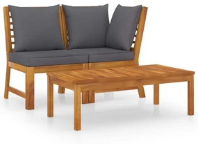 vidaXL 3-delige Loungeset met donkergrijze kussens massief acaciahout