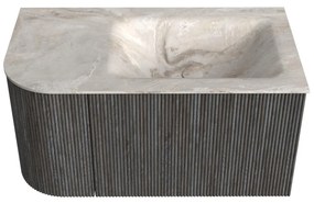 Mondiaz Kurve-dlux 85cm badmeubel ronding links shadow met 1 lade en deur en wastafel cloud rechts zonder kraangat frappe