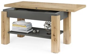 BRAVO  artisan eiken / antraciet - salontafel met plank, OPKLAPBAAR VERHOOGD