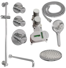 Brauer Chrome Edition complete inbouw regendouche met 3 standen handdouche, gebogen wandarm, glijstang en hoofddouche 20cm set 21 chroom