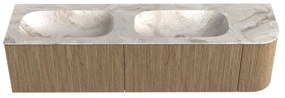 Mondiaz Kurve-dlux 175cm badmeubel ronding rechts dusk met 2 lades en 1 deur en wastafel stor small dubbel/links zonder kraangat frappe