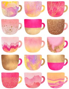Ilustratie Pretty Pink Coffee Cups, Elisabeth Fredriksson, (30 x 40 cm)