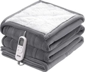 VEVOR Elektrische deken, 130 x 180 cm, Zachte flanellen lamswollen elektrische deken, Verwarmend bed met 9 tijdinstellingen en 6 verwarmingsstanden, Warme deken als verjaardagscadeau, Grijs