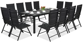 Aluminium tuinmeubelen polywood met grote tafel Verona voor 12 personen Garden Point zwart