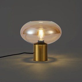 Design tafellamp messing met amber glas - Umbrella