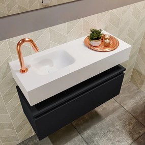 Mondiaz Andor toiletmeubel 80cm mat zwart met witte wastafel links met kraangat