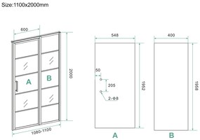 Mueller Skyline nisdeur met vaste wand 110x200 mat zwart anti-kalk