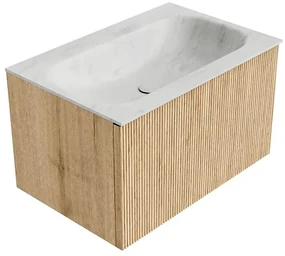 Mondiaz Kurve-dlux 70cm badmeubel oak met 1 lade en wastafel big small midden 1 kraangat opalo