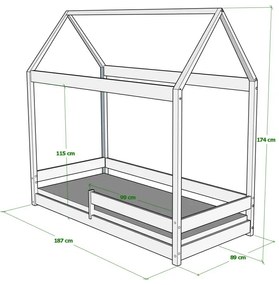 Peuter Wit  Hemelbed in de vorm van een huis - Cabana 5059914073889 Children's Beds Home, 180x80, Matras van schuim/latex van 10 cm Children's Beds Ho