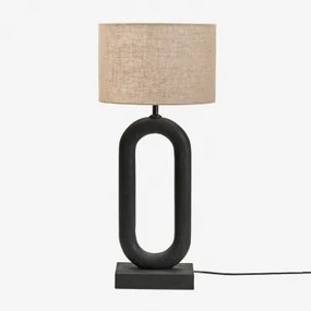 Tiberia Mangohouten Tafellamp Gewoon Zwart & Licht Zandbruin Ø30 Cm - ↑20 Cm Arlina - Sklum