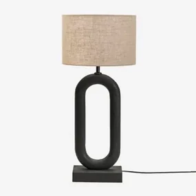 Tiberia Mangohouten Tafellamp Gewoon Zwart & Licht Zandbruin Ø30 Cm - ↑20 Cm Arlina - Sklum
