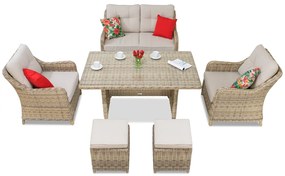 Toledo Apetito 4 technorattan set met beige Garden Point poefs