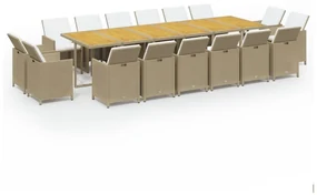 vidaXL 17-delige Tuinset met kussens poly rattan beige