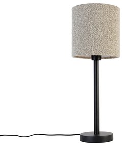 Moderne tafellamp zwart met boucle kap taupe 20 cm - Simplo Design E27 rond Binnenverlichting Lamp