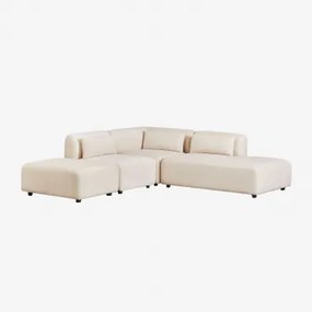 3-delige Modulaire Hoekbank Met Chaise Longue Rechts En Fogler Poef Corduroy Beige – Linnen - Sklum